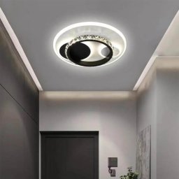 Lustra LED ARIELLA 39W cu cristal, rotunda, 3 nuante lumina, negru mat