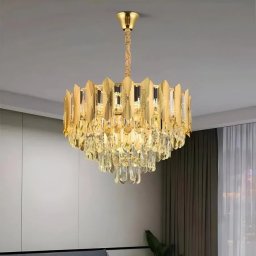 Candelabru din cristal Buckingham Petito, 3xE14, auriu lucios, diametru 30 cm