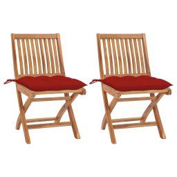 Scaune gradina cu perne verde, 2 buc., bordo, lemn masiv tec GartenMobel Dekor
