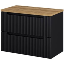 Dulap baie suspendat cu blat 80 cm, negru si stejar, 2 sertare