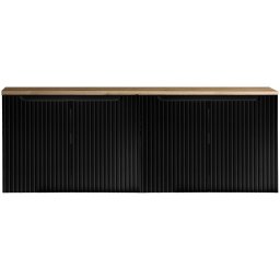 Dulap baie suspendat pentru lavoar dublu, 4 usi, 160 cm, negru cu stejar