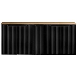 Dulap baie pentru lavoar dublu Skelbolu, 5 usi, 140 cm, negru si stejar