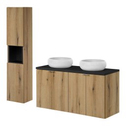 Set mobilier baie 120 cm Skelbolu cu dulap înalt, stejar si negru