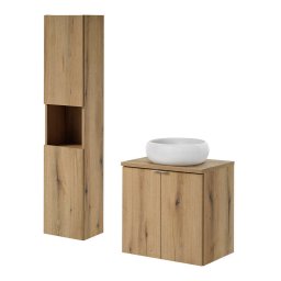 Set mobilier baie 60 cm Skelbolu cu lavoar si coloana, stejar