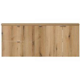 Dulap dublu suspendat pentru lavoar 140 cm, 3 usi si 2 sertare, stejar