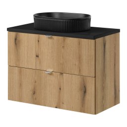 Dulap baie suspendat cu lavoar Skelbolu 80 cm, stejar si negru