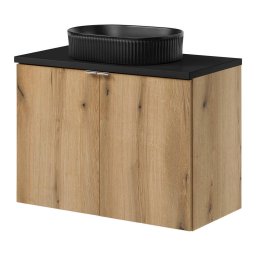 Masca lavoar suspendata 80 cm cu lavoar ceramic, stejar si negru