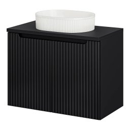 Dulap baie suspendat cu lavoar ceramic, 2 usi, 80 cm, negru