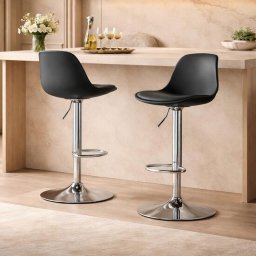 Set 2 scaune de bucatarie/bar, Artool, Hoga, rotativ, PP negru, picior metal argintiu, 38x40x81-102 cm GartenVIP DiyLine