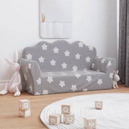 Canapea de copii cu 2 locuri, gri deschis cu stele, plus moale GartenMobel Dekor