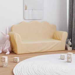 Canapea pentru copii cu 2 locuri, crema moale de plus GartenMobel Dekor