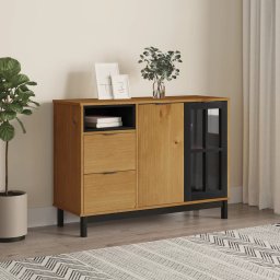 Servanta cu usa din sticla „FLAM”, 110x40x80 cm, lemn masiv pin GartenMobel Dekor