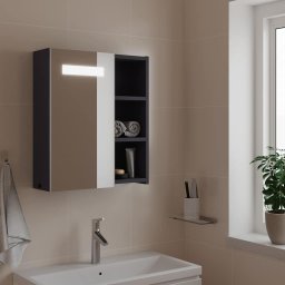 Dulap cu oglinda de baie cu lumina LED, gri, 45x13x52 cm GartenMobel Dekor