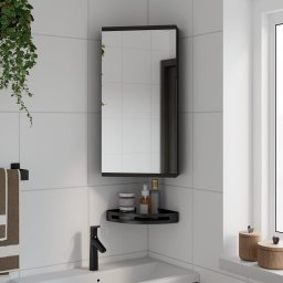 Dulap de colt cu oglinda pentru baie, negru, 30x24x60 cm GartenMobel Dekor
