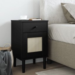 Noptiera SENJA, aspect ratan negru, 40x35x65 cm, lemn masiv pin GartenMobel Dekor