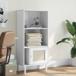 Biblioteca SENJA aspect ratan alb 60x35x130 cm lemn masiv pin GartenMobel Dekor