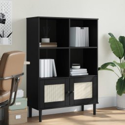 Biblioteca SENJA aspect ratan negru 90x35x130 cm lemn masiv pin GartenMobel Dekor