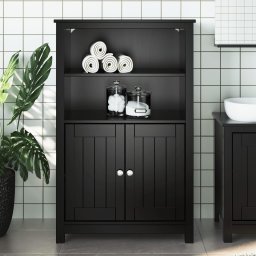 Dulap de baie BERG, negru, 69,5x34x110 cm, lemn masiv de pin GartenMobel Dekor