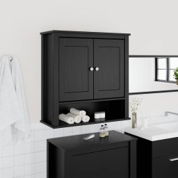 Dulap de baie de perete "BERG" negru 69,5x27x71,5 cm lemn masiv GartenMobel Dekor