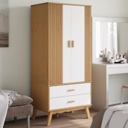 Sifonier "OLDEN", alb/maro, 76,5x53x172 cm, lemn masiv pin GartenMobel Dekor