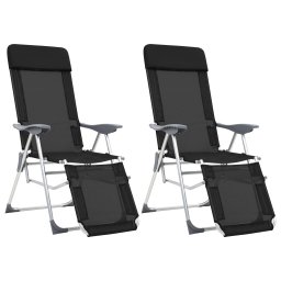 Scaune camping pliante & suport picioare 2 buc. negru textilena GartenMobel Dekor