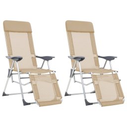 Scaune camping pliante cu suport picioare 2 buc. crem textilena GartenMobel Dekor