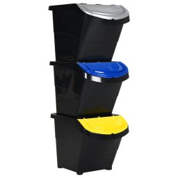 Cosuri de gunoi stivuibile cu capace, 3 buc., negru, 78 L, PP GartenMobel Dekor