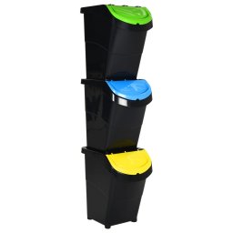 Cosuri de gunoi stivuibile cu capace, 3 buc., negru, 120 L, PP GartenMobel Dekor