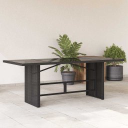 Masa gradina cu blat din sticla, negru, 190x80x74 cm, poliratan GartenMobel Dekor