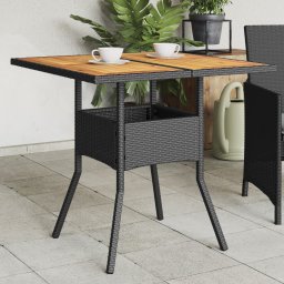 Masa gradina, blat din lemn acacia, negru 80x80x75 cm poliratan GartenMobel Dekor