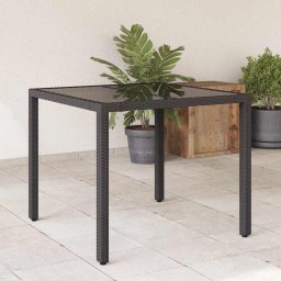 Masa gradina cu blat din sticla, negru, 90x90x75 cm, poliratan GartenMobel Dekor