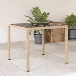 Masa gradina cu blat din sticla, bej, 90x90x75 cm, poliratan GartenMobel Dekor