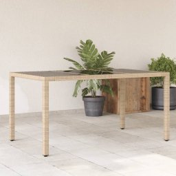Masa gradina cu blat din sticla, bej, 150x90x75 cm, poliratan GartenMobel Dekor