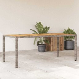 Masa gradina, blat din lemn acacia gri 190x90x75 cm poliratan GartenMobel Dekor
