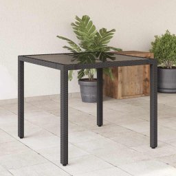 Masa gradina cu blat din sticla, negru, 90x90x75 cm, poliratan GartenMobel Dekor