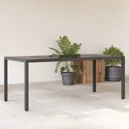 Masa gradina cu blat din sticla, negru, 190x90x75 cm, poliratan GartenMobel Dekor