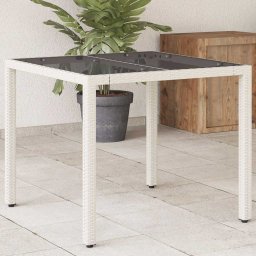 Masa gradina cu blat din sticla, alb, 90x90x75 cm, poliratan GartenMobel Dekor