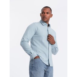 Ombre Men's long sleeve knitted SLIM FIT shirt - blue