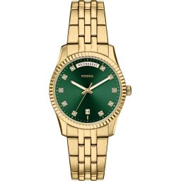 FOSSIL Ceas analogic 'SCARLETTE' auriu / verde smarald