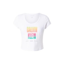 Calvin Klein Jeans Tricou 'Slim Stretch Logo - Pride' galben / portocaliu mandarină / roz / alb