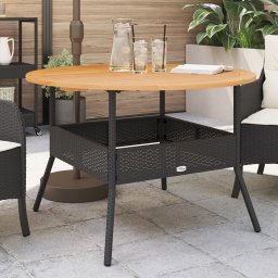 Masa gradina, blat din lemn acacia, negru, Ø110x71 cm poliratan GartenMobel Dekor