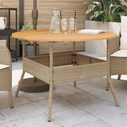 Masa gradina, blat din lemn acacia, bej, Ø110x71 cm poliratan GartenMobel Dekor