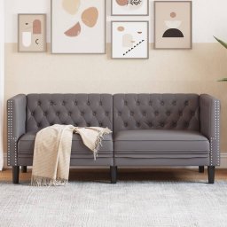 Canapea Chesterfield cu 2 locuri, gri, piele ecologica GartenMobel Dekor