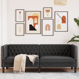 Canapea Chesterfield cu 3 locuri, negru, piele ecologica GartenMobel Dekor