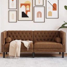 Canapea Chesterfield cu perne/2 locuri maro piele întoarsa eco. GartenMobel Dekor