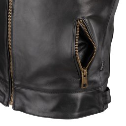 Geaca moto barbati din piele naturala W-TEC Stripe, negru/crem