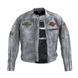 Geaca moto din piele pentru barbati W-TEC Sheawen, gri cerat