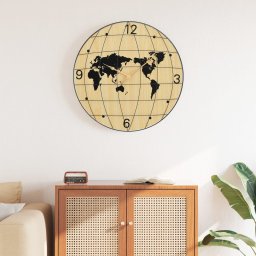 Ceas de perete galben si negru, Ø50 cm, lemn prelucrat GartenMobel Dekor