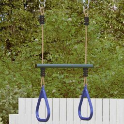 Bara trapez cu inele de gimnastica copii, albastru/verde, otel GartenMobel Dekor