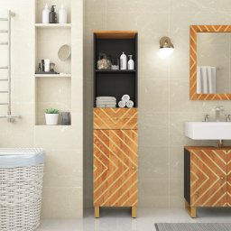 Dulap de baie, maro si negru, 38x33,5x160 cm, lemn masiv mango GartenMobel Dekor